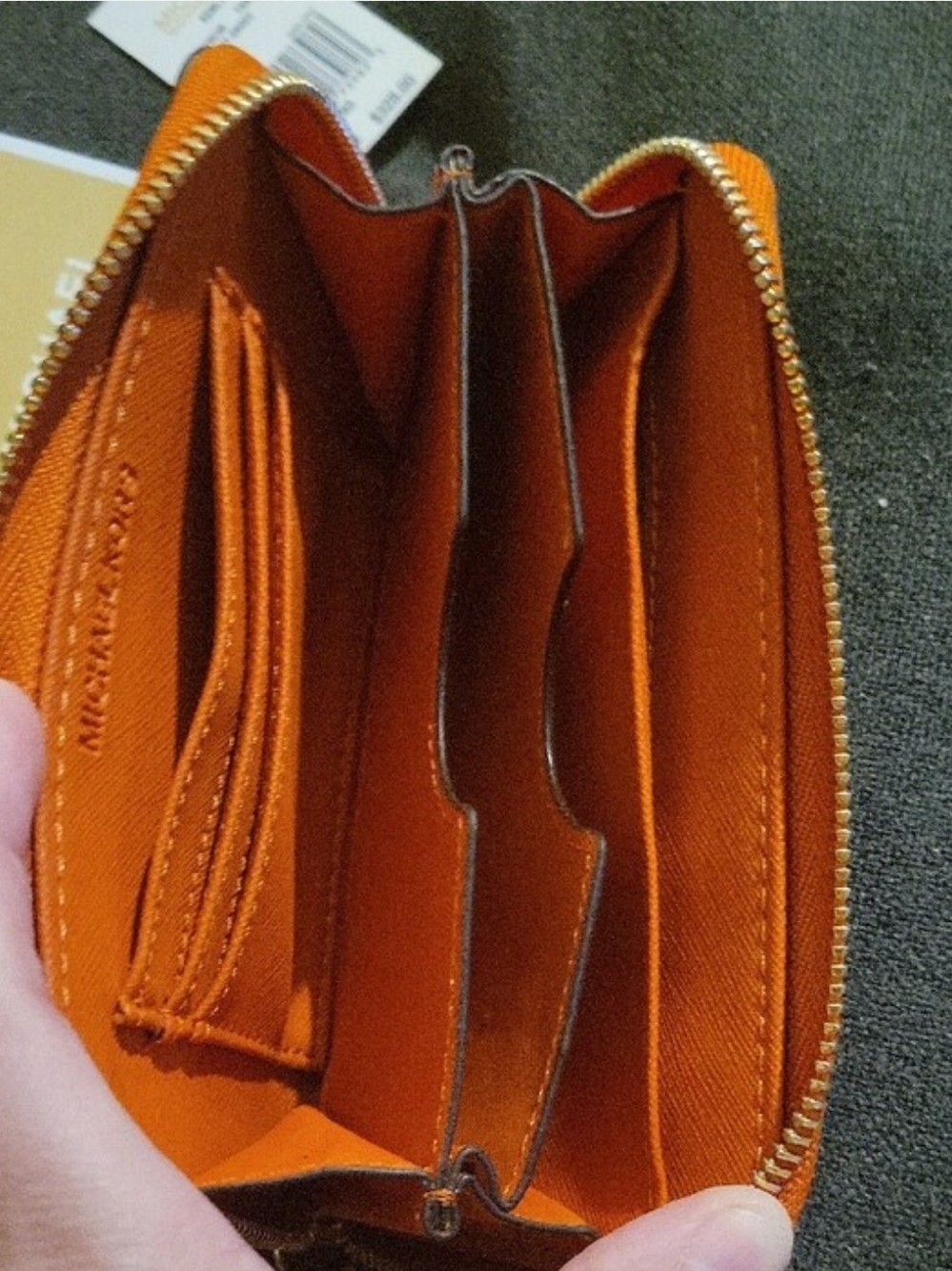 Michel Kors Orange Zip-Around Leather Card Wallet